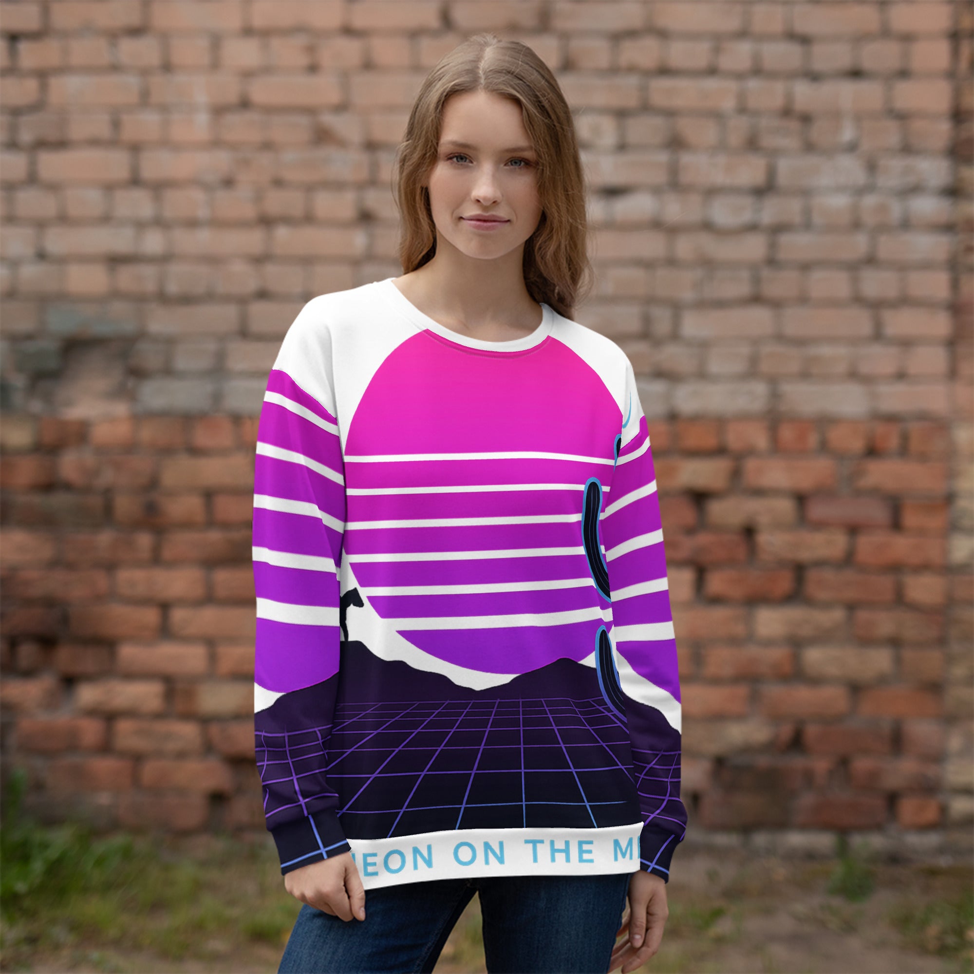 designdelight25's tweet card. Glow bold in the desert-inspired 'Neon On The Mesa' sweatshirt. This unisex all-over print piece is crafted from 96% GRS-certified recycled polyester.