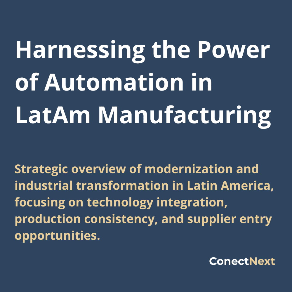 ConectNext's tweet card. Strategic overview of modernization and industrial transformation in Latin America, focusing on technology integration, production consistency, and supplier entry opportunities.