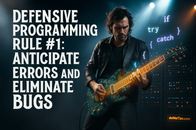 realDotNetDave's tweet card. Defensive programming emphasizes anticipating potential failures in code, treating every line as a possible error point. Developers should use structured exception handling, provide meaningful erro…