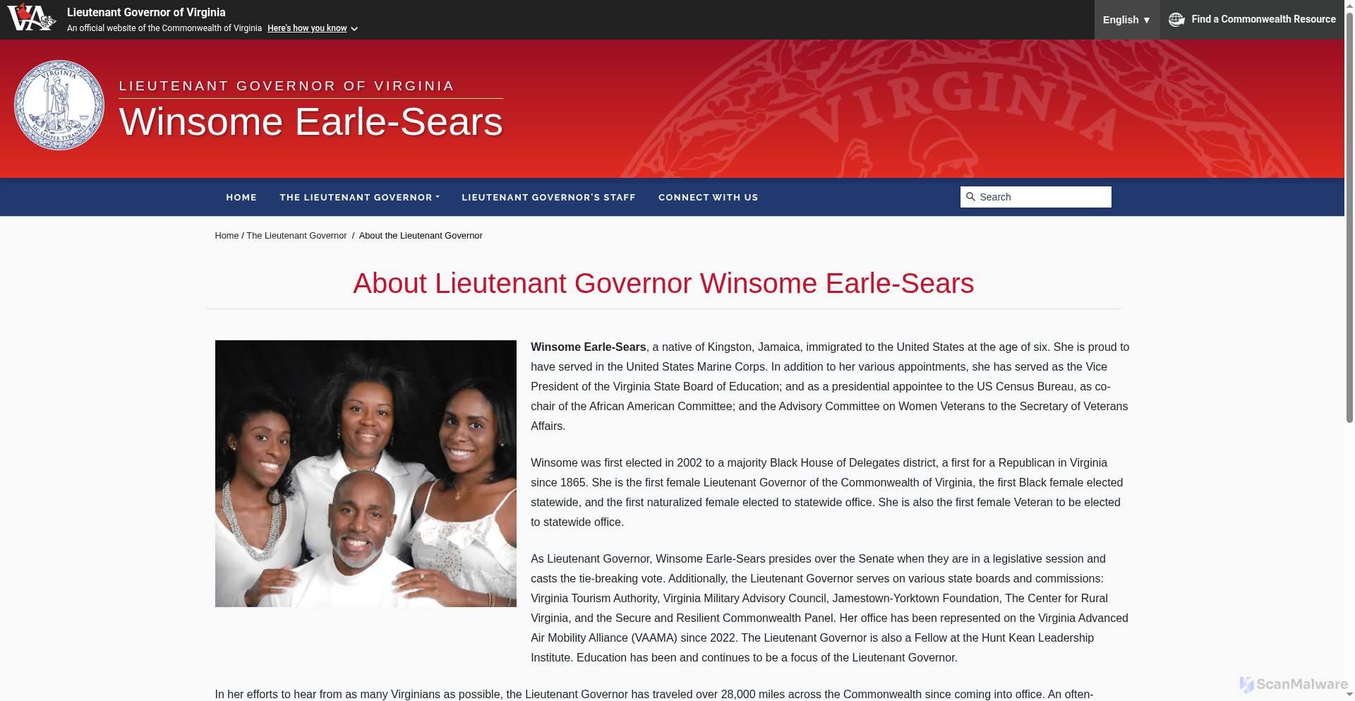 scanmalware's tweet card. ✅ Low Risk - https://www.ltgov.virginia.gov/the-lieutenant-governor/about-the-lieutenant-governor/