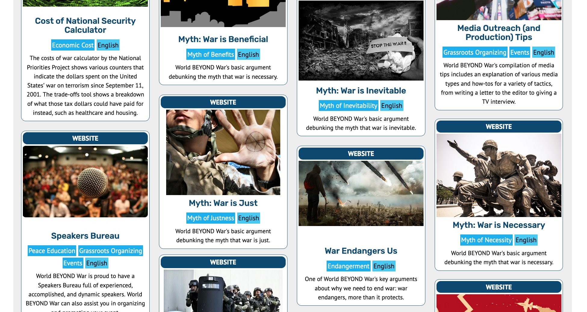 WorldBeyondWar's tweet card. Anti-War & Pro-Peace Resources Database - World BEYOND War