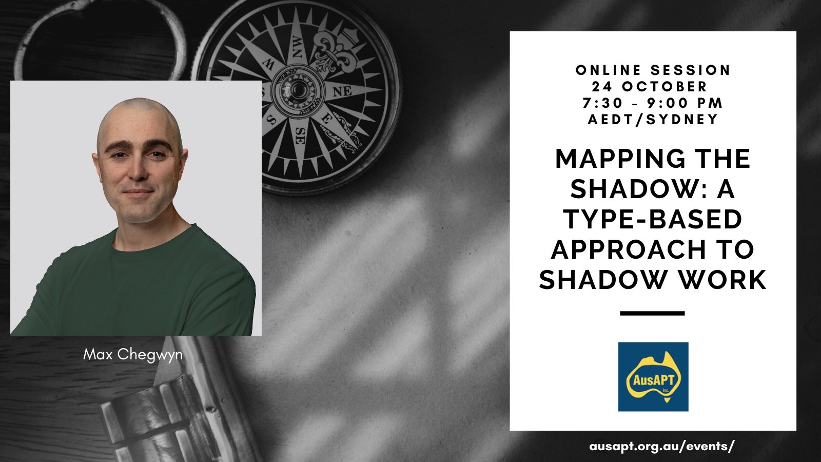 AusAPT's tweet card. Discover how to integrate the shadow using Type and the Seven Habits of Individuation model in this online session with Max Chegwyn.