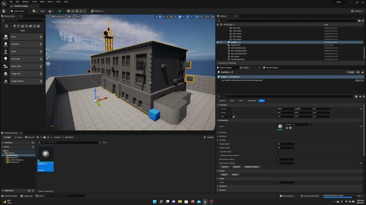 arvinmoses's tweet card. 01: Altermesh and Buildify - Alternative to HDA for UE5 using Blender