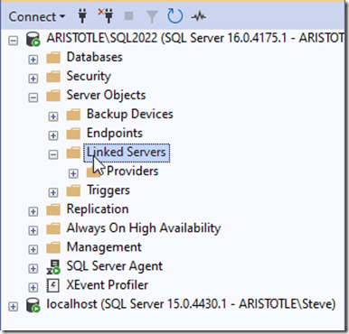 dschelte's tweet card. I had a customer recently that was asking about Linked Servers and some development advice. I was going to show them a few things and realized I hadn’t created a linked server in my demo environmen…