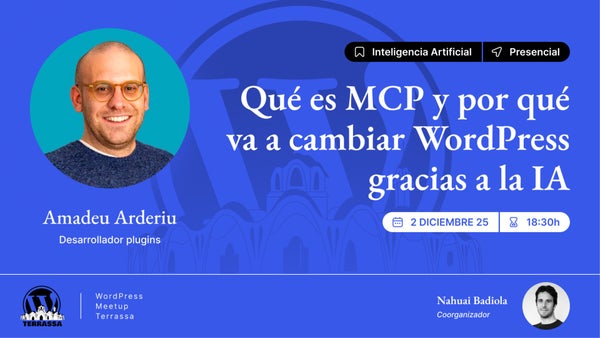 wp_es's tweet card. 😀 Ponente: * Amadeu Arderiu 🤓 Nivel / Temática: * Inicial / Intermedio * IA / Desarrollo web ⏰ Horario: * 18:30 Bienvenida / Presentación * 18:35 Charla * 19:15 Preg