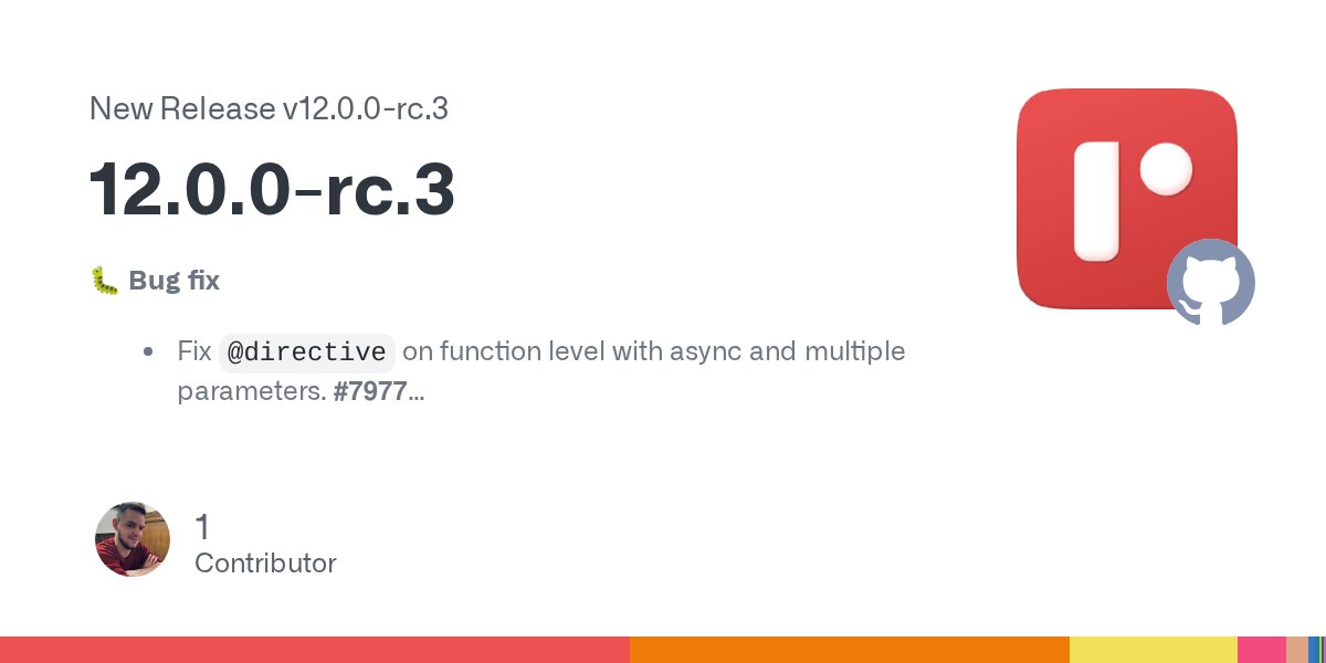 rescriptlang's tweet card. 🐛 Bug fix Fix @directive on function level with async and multiple parameters. #7977 Fix fatal error for external with @as. #7978 💅 Polish Rewatch: plain output when not running in tty. #7970 St...
