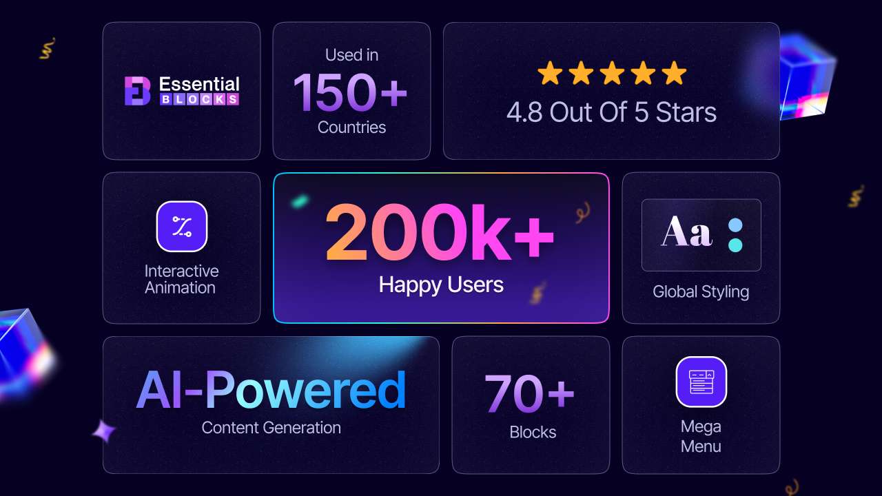 wpnewsio's tweet card. Discover how Essential Blocks empowers 200k+ WordPress websites with seamless web design flow. Trusted by thousands, rated 4.8★, and growing with 5,500+ new installs monthly.
