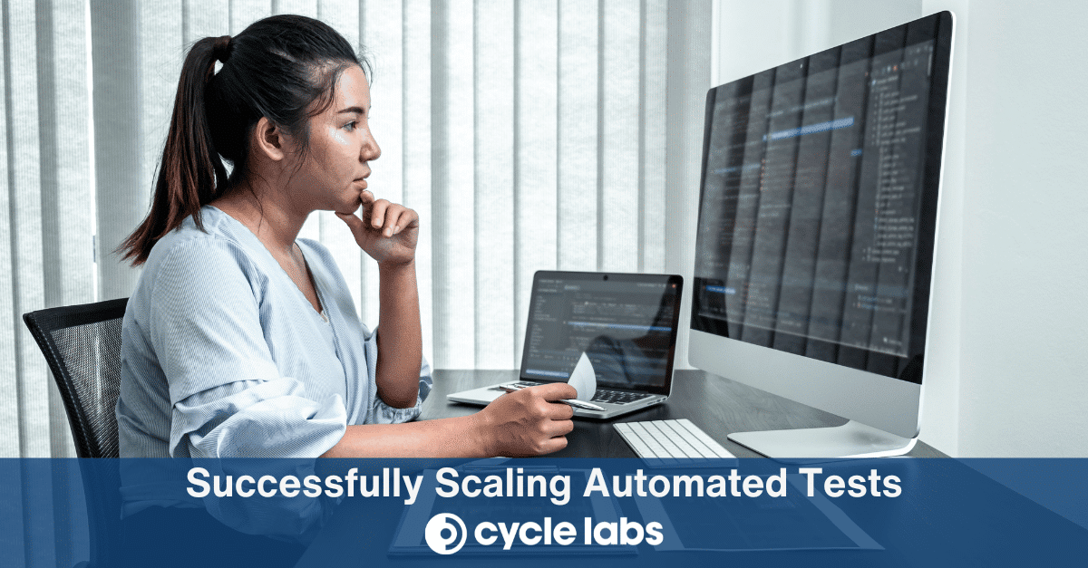 cyclelabs's tweet card. Navigate the strategies to scale automated tests effectively. Learn about parallel execution, smart waiting, optimized infrastructure, and test arrangements