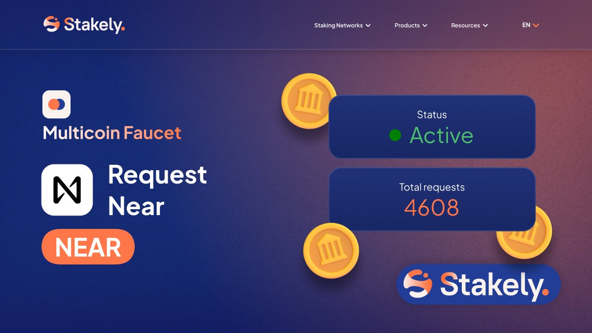 blink_vanta's tweet card. Request Mainnet tokens for Near with Stakely's Faucet. Perfect for development, testing, and network fee coverage.