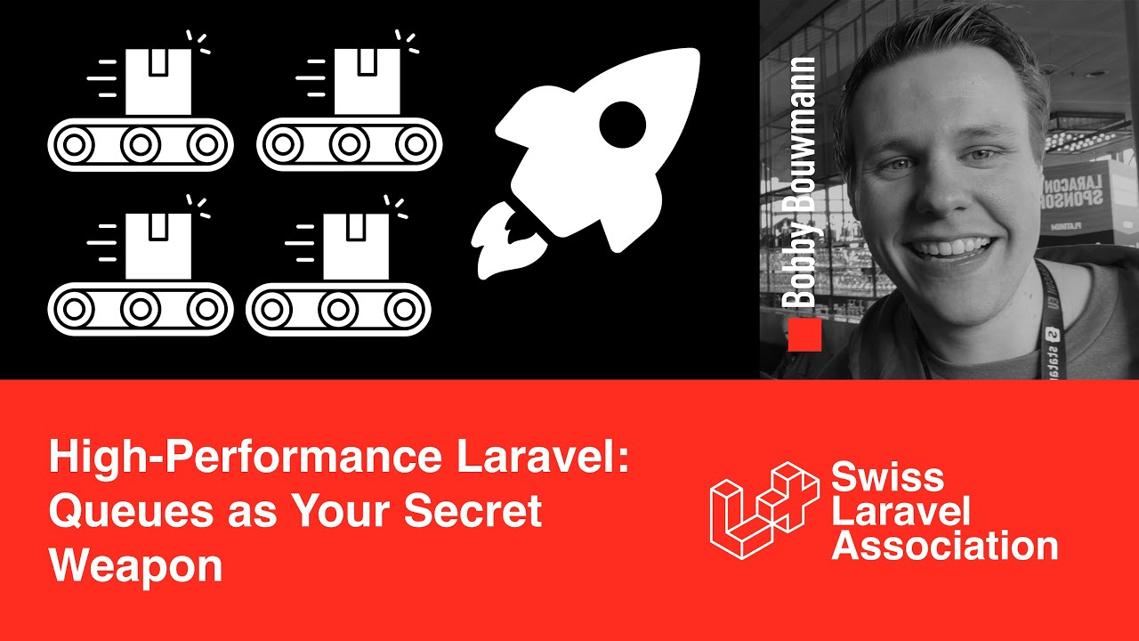 swisslaravel's tweet card. High-Performance Laravel: Queues as Your Secret Weapon with Bobby...