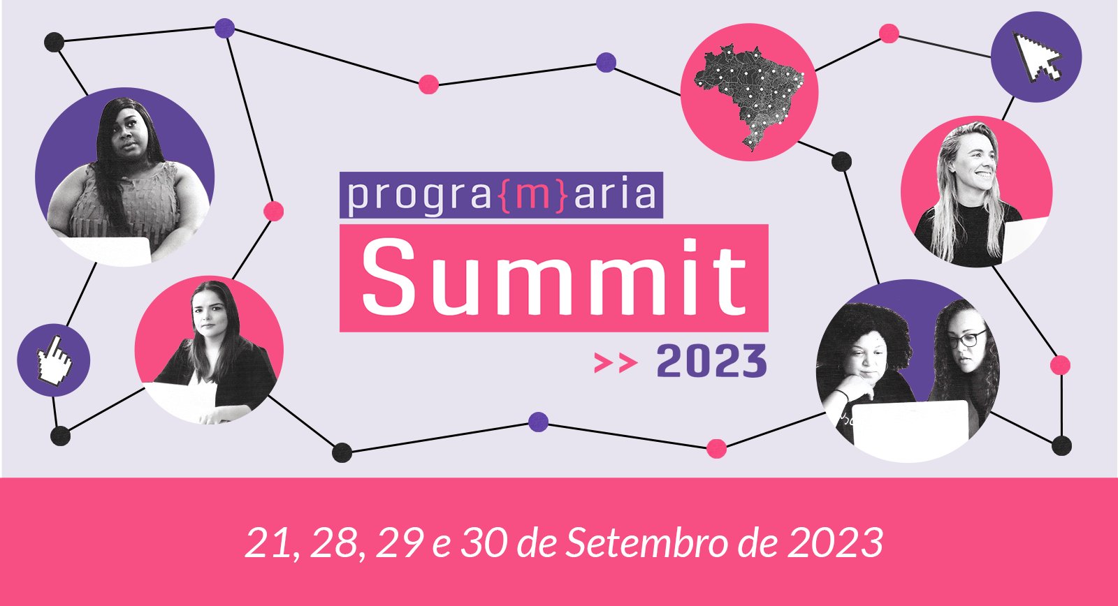 acrispteixeira's tweet card. Participe do PrograMaria Summit 2023 e dê um salto na sua carreira na tecnologia! Dias 21, 28, 29 e 30 de Setembro, online e presencial!