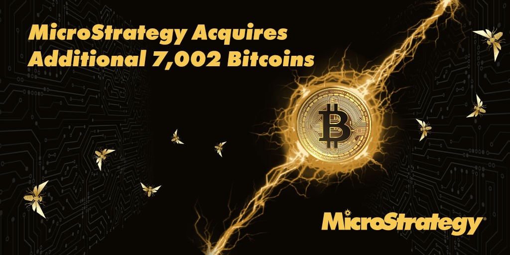 saylor's tweet card. MicroStrategy Acquires Additional 7,002 Bitcoins