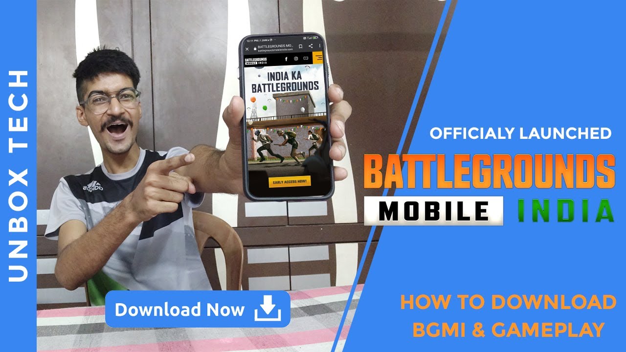 UnboxTech5's tweet card. Battleground Mobile India LAUNCHED | Download Now| Full Gameplay and...