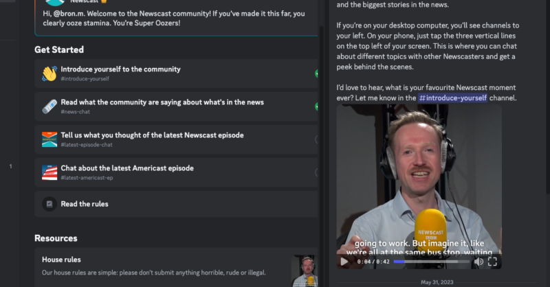 MattNavarra's tweet card. Real time interactions between Newscast hosts and their audience on Discord are already feeding back into on-air editorial choices.