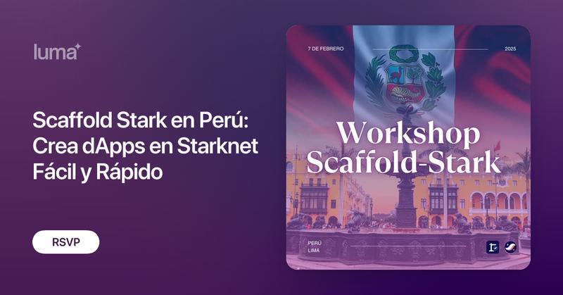 ScaffoldStark's tweet card. ¡El Basecamp de Scaffold Stark llega a Perú y de la mano de NTT DATA! Scaffold Stark es la herramienta ideal para llevar tus dApps a producción de forma rápida…