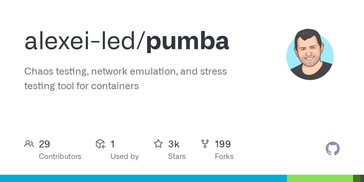 alexeiled's tweet card. Chaos testing, network emulation, and stress testing tool for containers - alexei-led/pumba