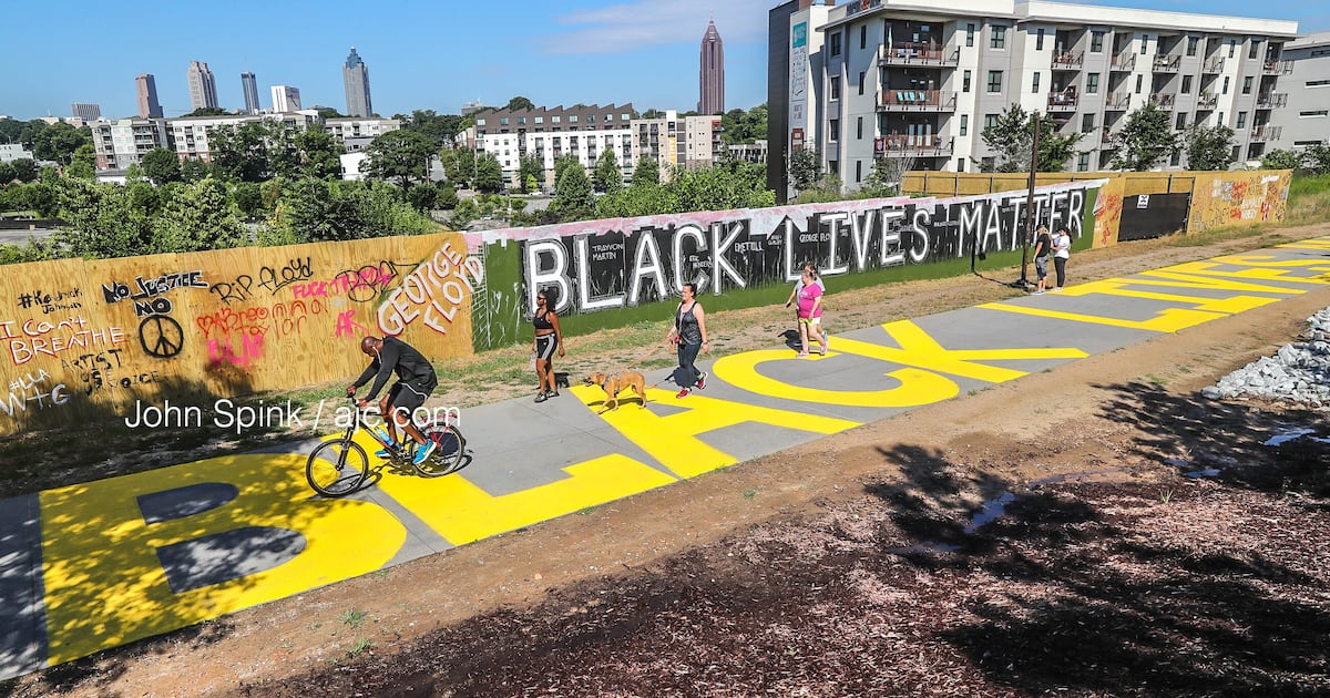 ajc's tweet card. A section of the Atlanta Beltline turned yellow overnight in a tribute to the Black Lives Matter movement gaining momentum across the country.