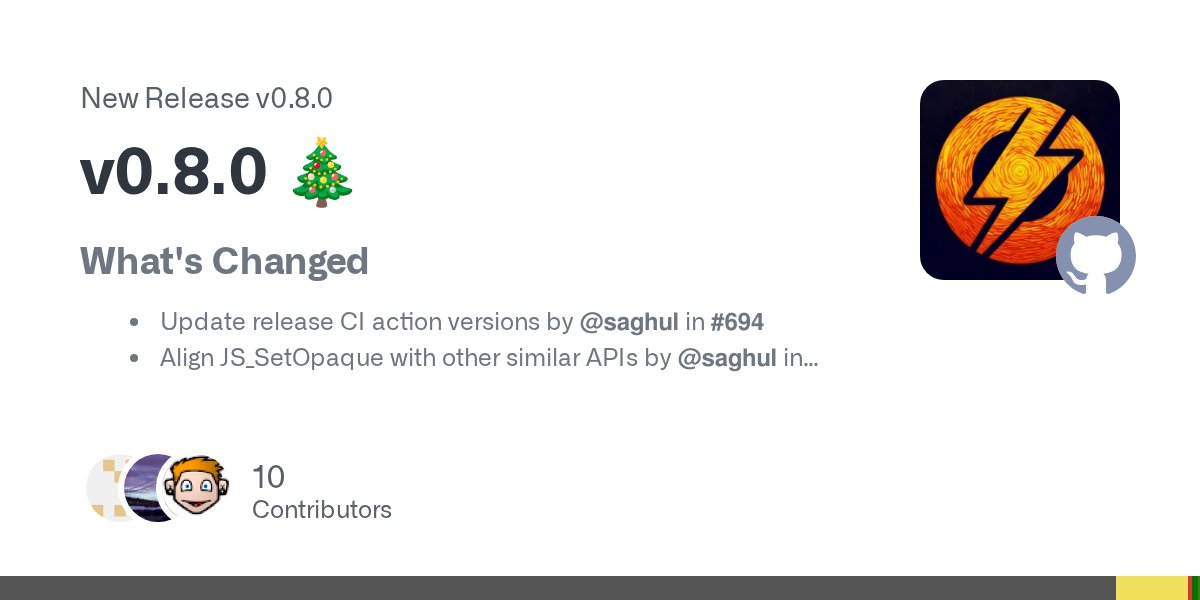 saghul's tweet card. What's Changed Update release CI action versions by @saghul in #694 Align JS_SetOpaque with other similar APIs by @saghul in #696 Add Math.sumPrecise by @bnoordhuis in #697 Fix harmless -Wsign...