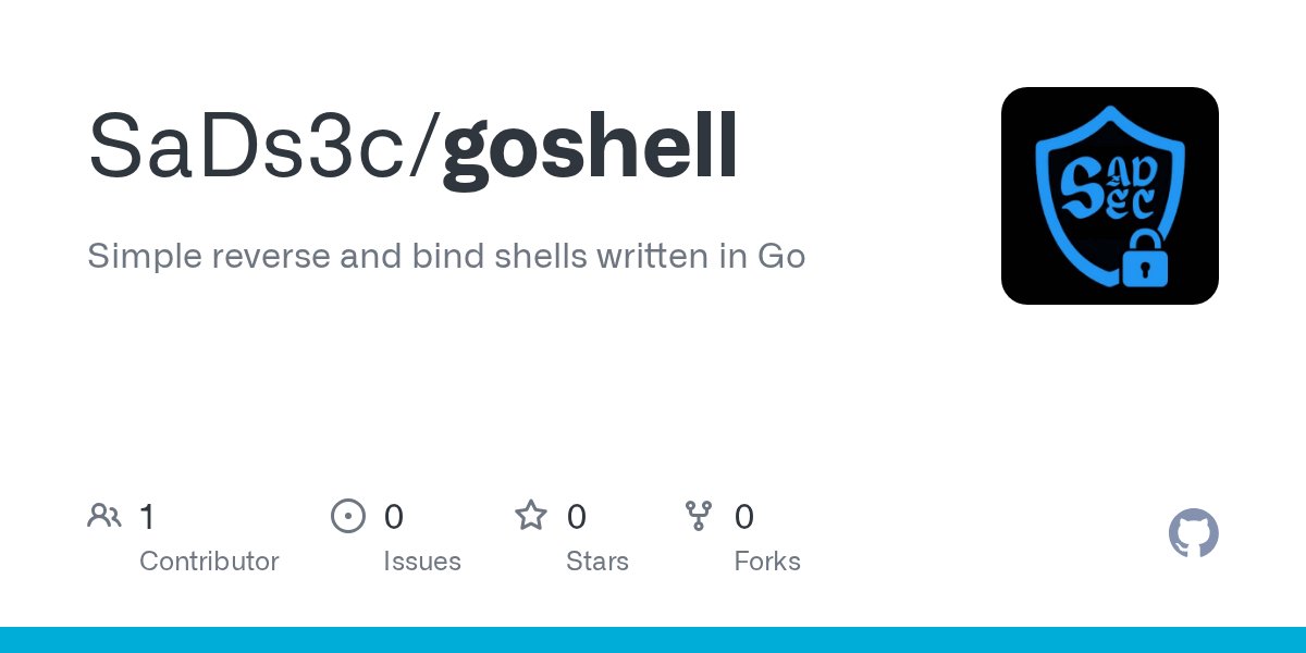 sadsechq's tweet card. Simple reverse and bind shells written in Go. Contribute to SaDs3c/goshell development by creating an account on GitHub.