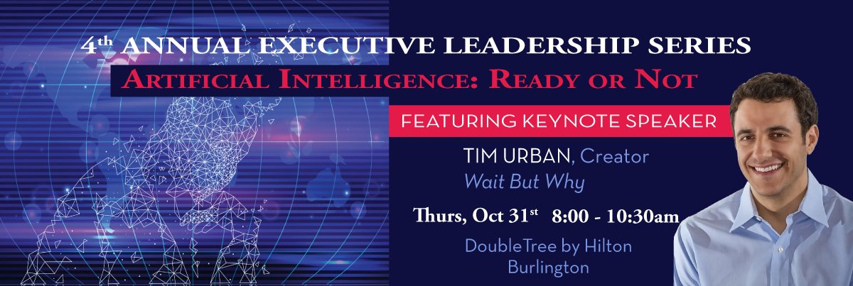 VelcoVT's tweet card.   4th ANNUAL EXECUTIVE LEADERSHIP SERIES – ARTIFICIAL INTELLIGENCE: READY OR NOT Thursday, October 31st  |  8:00am – 10:30am DoubleTree at Hilton Burlington  |  Emerald Ballroom About This Event: The...