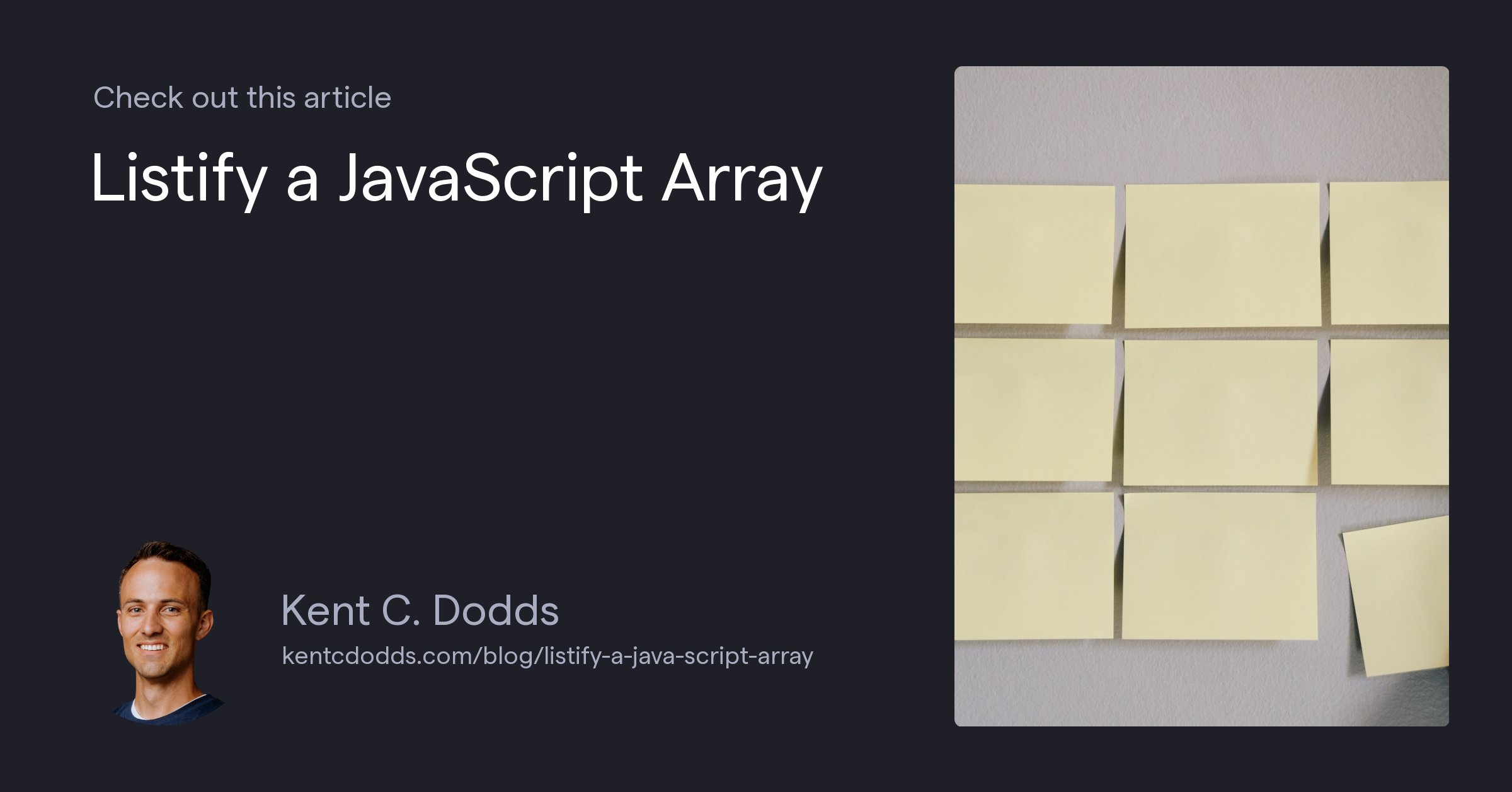 JavaScriptDaily's tweet card. Make a human readable list from an array in JavaScript.