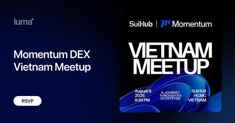 MMTFinance's tweet card. Suihub Vietnam X Momentum DEX: DeFi on Sui Lần đầu tiên Momentum DEX – một trong những dự án DeFi nổi bật trên hệ sinh thái Sui – chính thức đến với cộng đồng…