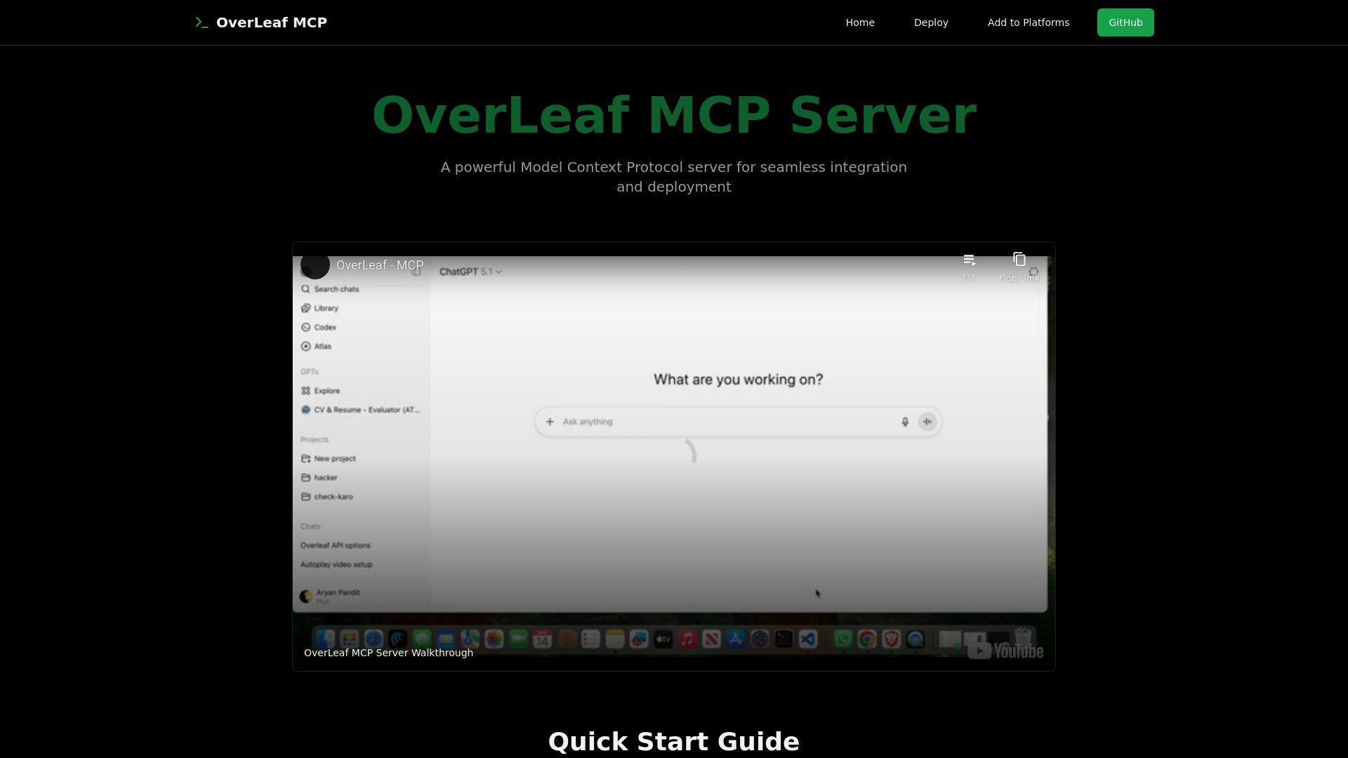 ARYANP1718's tweet card. Deploy and integrate OverLeaf MCP Server with multiple platforms. Complete guide for setup, deployment, and platform integration.
