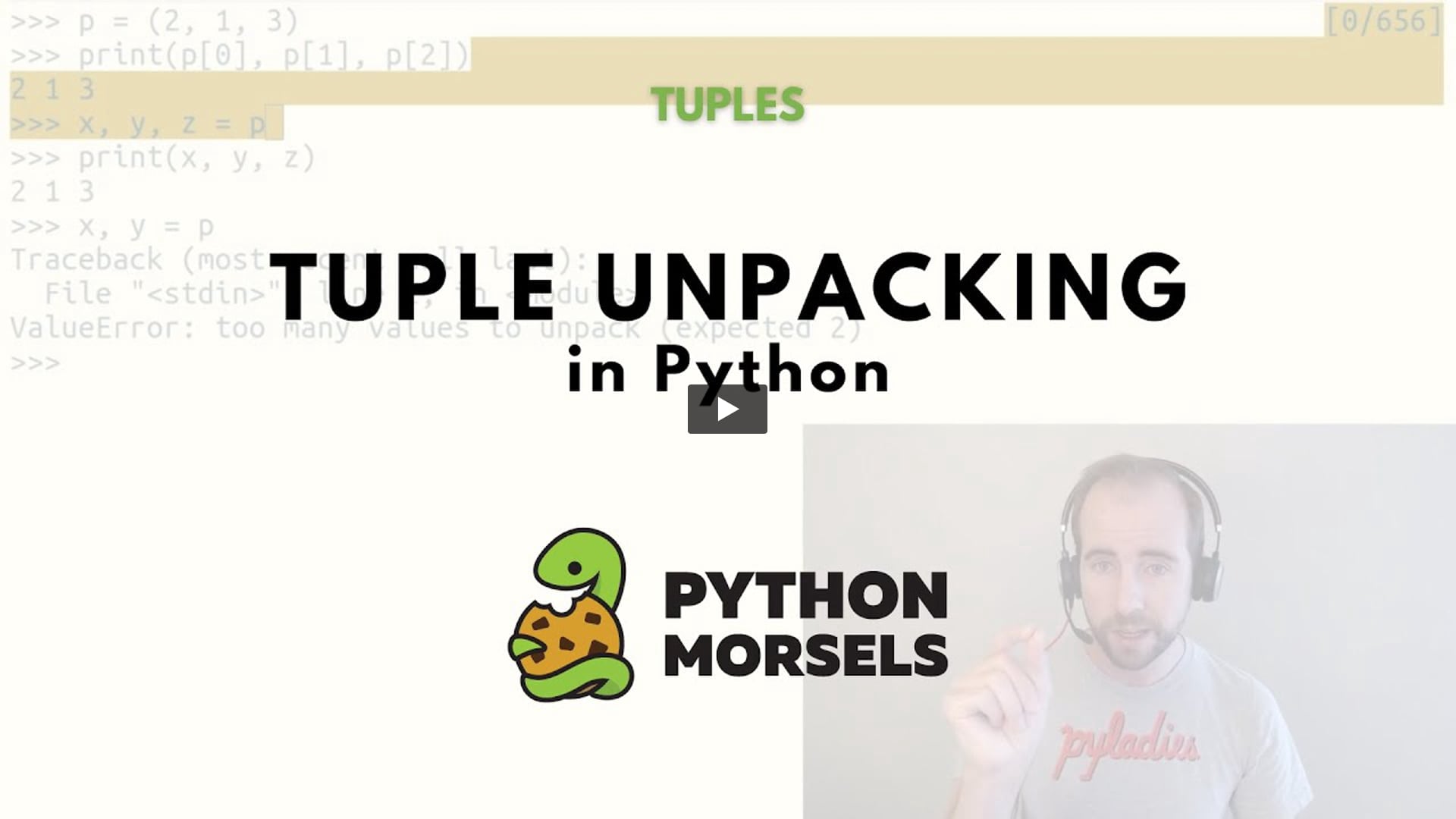 PythonMorsels's tweet card. Instead of using hard-coded indices to get tuple elements, use tuple unpacking to give descriptive names to each item. Important items should have a name instead of a number.