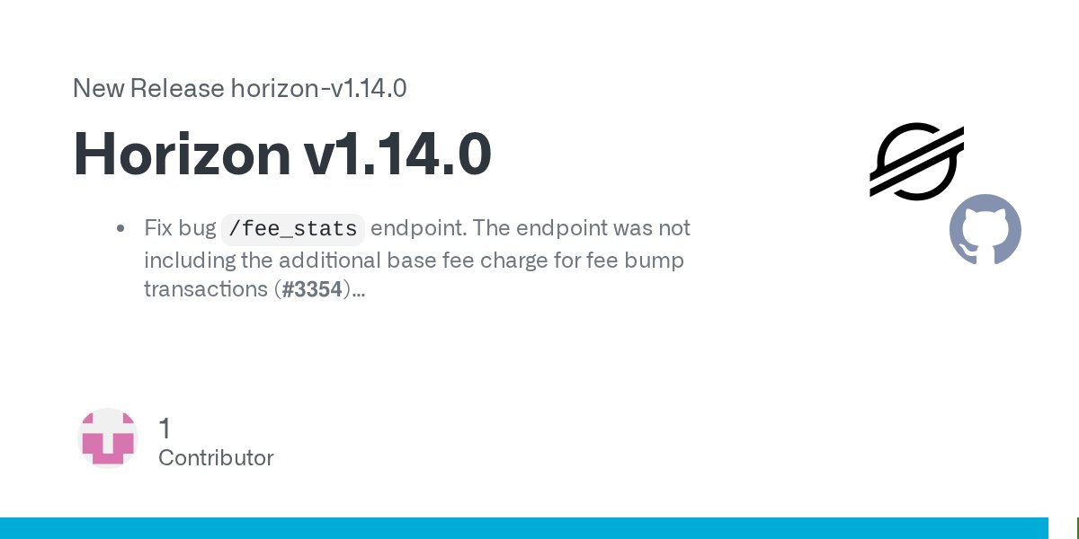 StellarOrg's tweet card. Fix bug /fee_stats endpoint. The endpoint was not including the additional base fee charge for fee bump transactions (#3354) Expose the timestamp of the most recently ingested ledger in the root re...