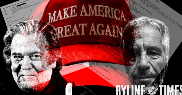 NafeezAhmed's tweet card. Jeffrey Epstein helped shape Trump’s MAGA movement through a secret alliance with its chief architect, Steve Bannon, who told him it could help him “stave off Time’s Up for a decade” in return for...