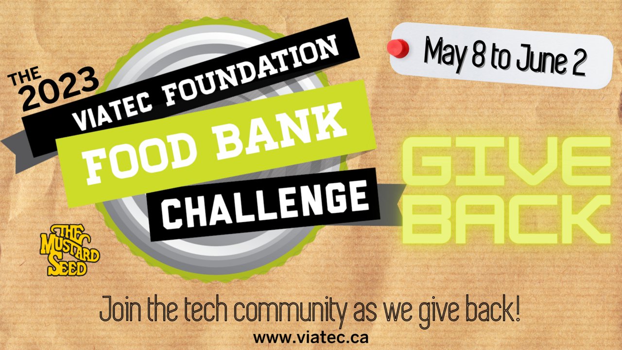 Checkfront's tweet card. VIATEC is inviting companies of all types in Greater Victoria to join forces in an effort to give back and raise as many funds for the Mustard Seed Food Bank as possible from May 8th to June 2nd!