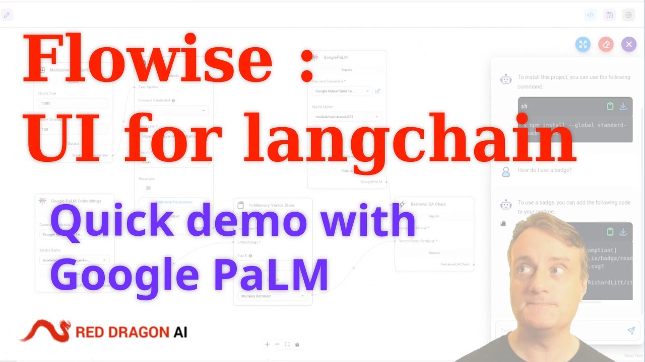 mdda123's tweet card. PaLM in Flowise (no-code langchain)