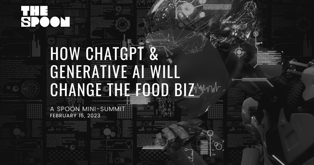 ConverseNowAI's tweet card. Register now for Spoon Mini-Summit: How ChatGPT & Generative AI Will Change the Food Biz on crowdcast, scheduled to go live on February 15, 2023, 10:00 AM PST.