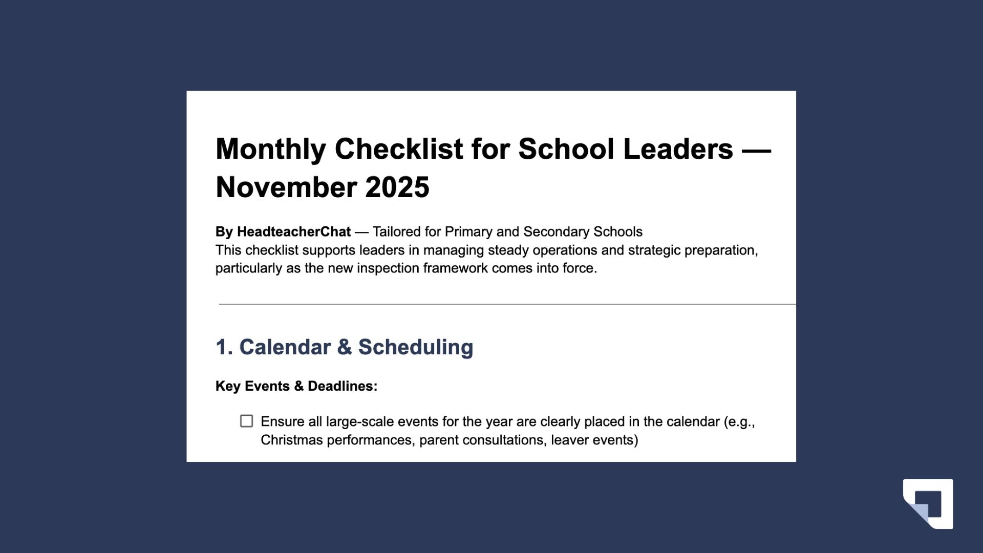 Headteacherchat's tweet card. Your strategic leadership companion for the autumn term — aligned with Ofsted’s new framework Stay focused, compliant, and prepared this November with our expertly curated checklist, designed...