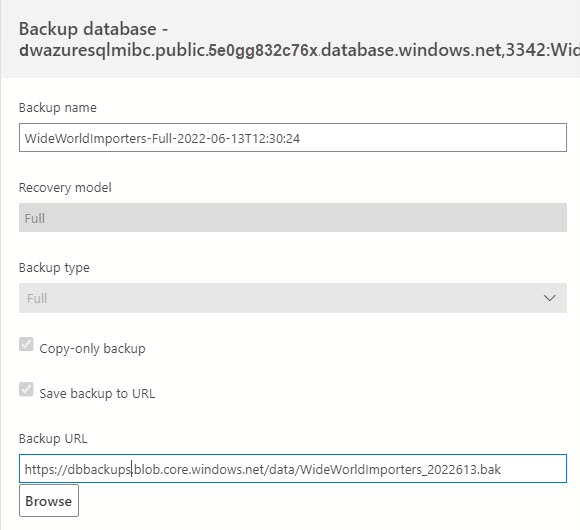 AzureDataStudio's tweet card. In this Azure Data Studio release, backup and restore to URL was introduced for Managed Instance.