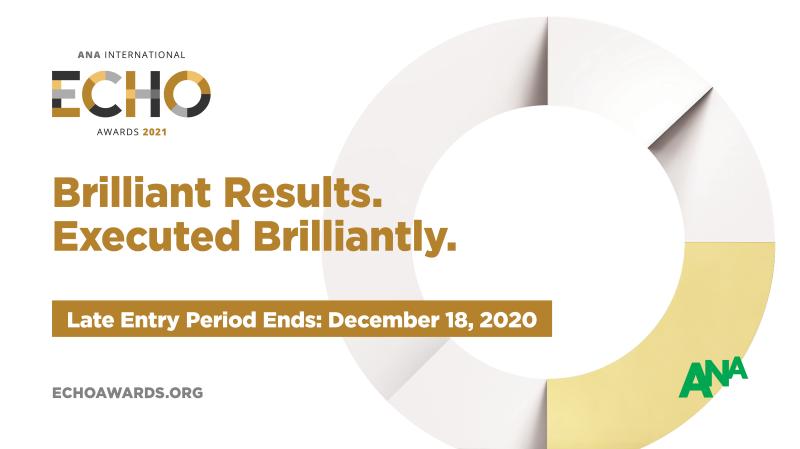 1567lisa's tweet card. ONE MONTH LEFT! Showcase your best data-driven marketing campaigns in the 2021 International ECHO Awards. Gain global recognition and awareness for your agency and brand! Enter by Dec. 18. Echoawar...
