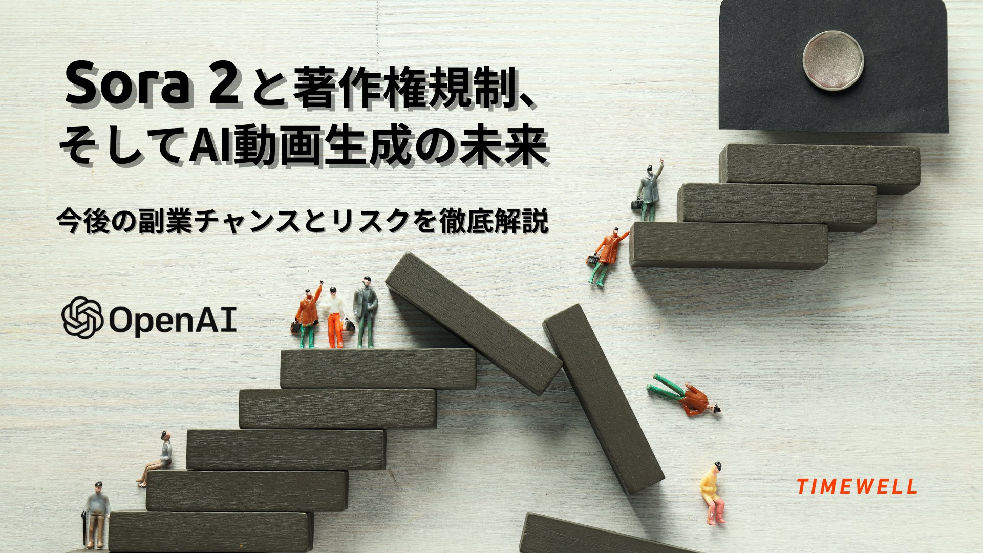 TIMEWELL_PR's tweet card. 近年、AI技術の飛躍的な進化とともに、「Sora 2」などの最新AI動画生成ツールが、クリエイターや副業を目指す人たちの間で大きな話題となっています。一方で、これらのツールをめぐる著作権問題や政府の規制、さらにはコンテンツの品質や収益化の方法についての議論が絶えません。 YouTubeやInstagram上で、ワンピースをはじめとする有名アニメのクリップ動画が作成され、広告収益や副業として活...