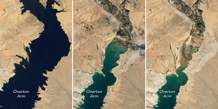 SadhguruJV's tweet card. As of Monday, Lake Mead, the largest reservoir in the United States, was filled to 27% capacity, according to the NASA Earth Observatory.