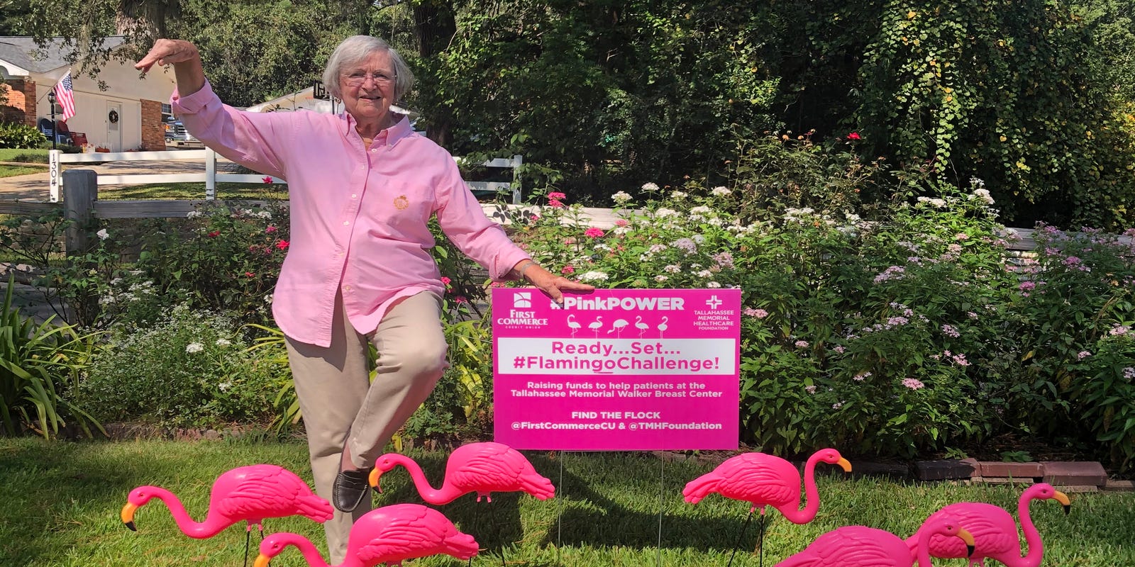 FirstCommerceCU's tweet card. First Commerce and TMH Foundation raise funds with the Flamingo Challenge to help ease the financial strain breast cancer can bring.