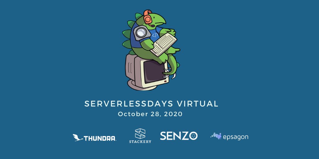 monkchips's tweet card. ServerlessDays goes Virtual! Join us as we take ServerlessDays online so you can enjoy it from wherever you may be! The second iteration will be run during EMEA hours on 28 October 2020.