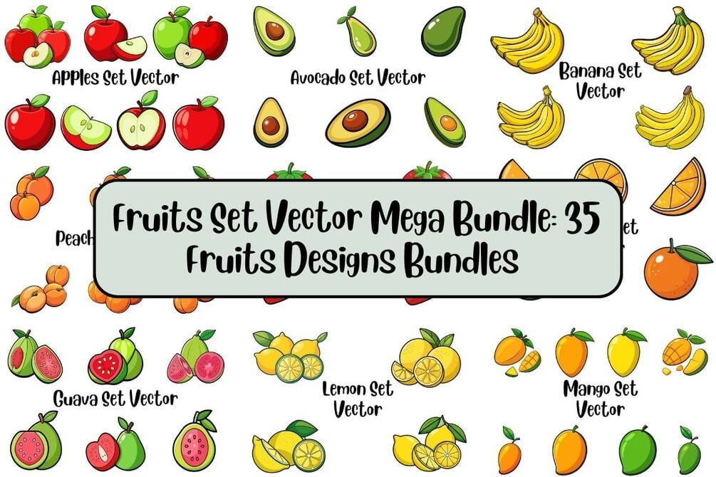 awieee_1's tweet card. Fruits Set Vector Mega Bundle: 35 Fruits Designs + BONUS 15 Flowers Bundles | EPS, SVG, PNG, JPG Bring freshness and creativity to your next project with this Fruits Set Vector Mega Bundle, featuri...