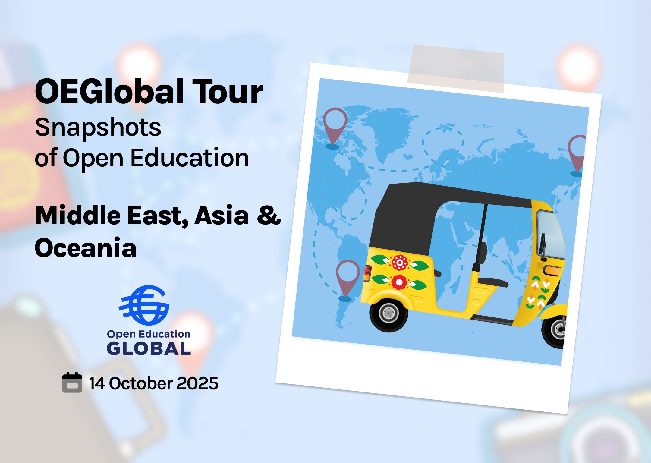 OpenEdGlobal's tweet card. The OEGlobal Tour’s first day sets off on an exciting expedition through the landmarks, landscapes, and local flavors of open education across the Middle East, Asia, and Oceania. Hop on board to...