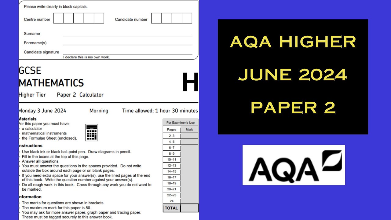 FullyCompMaths's tweet card. AQA Maths Higher GCSE - Summer 2024 - Paper 2 - Worked Solutions /...