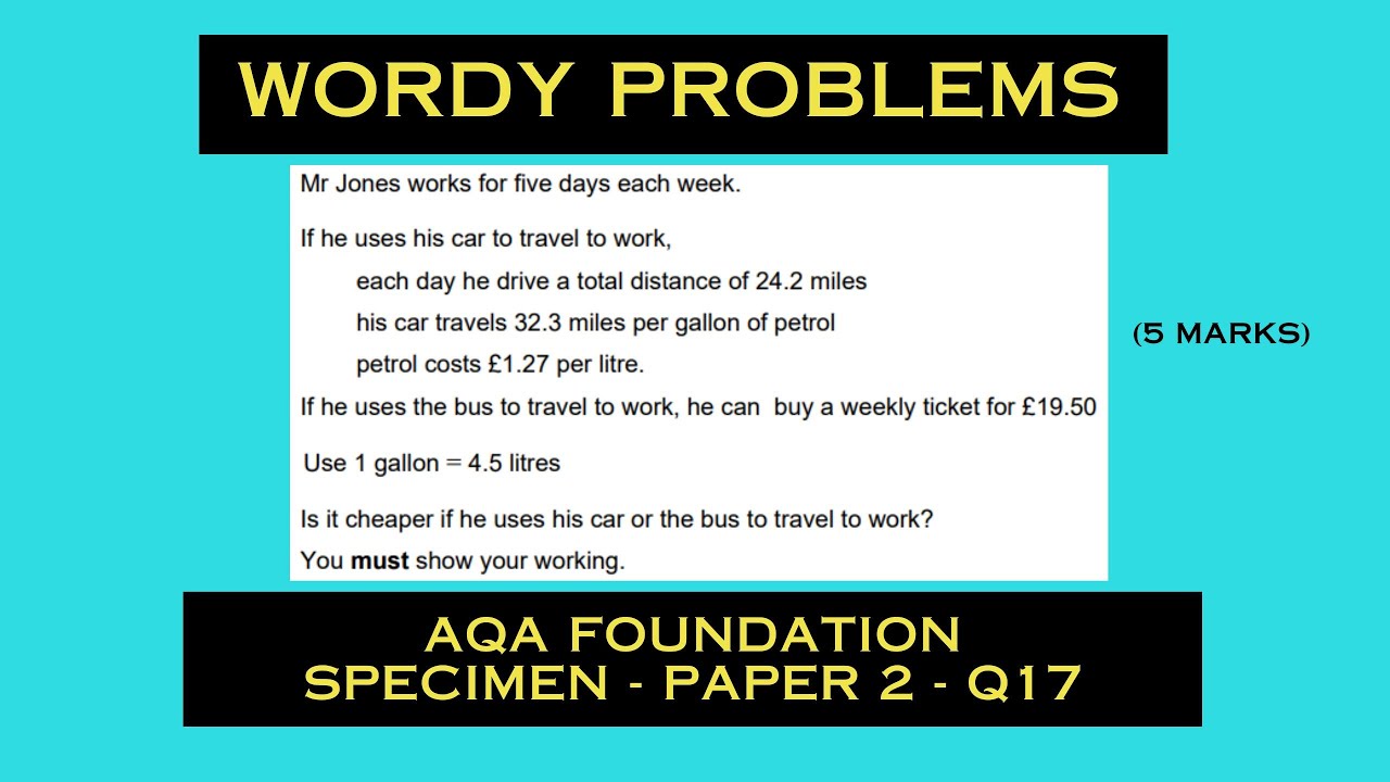 FullyCompMaths's tweet card. Wordy Problems - AQA Foundation - Specimen - Paper 2 - Q17 - Compre...