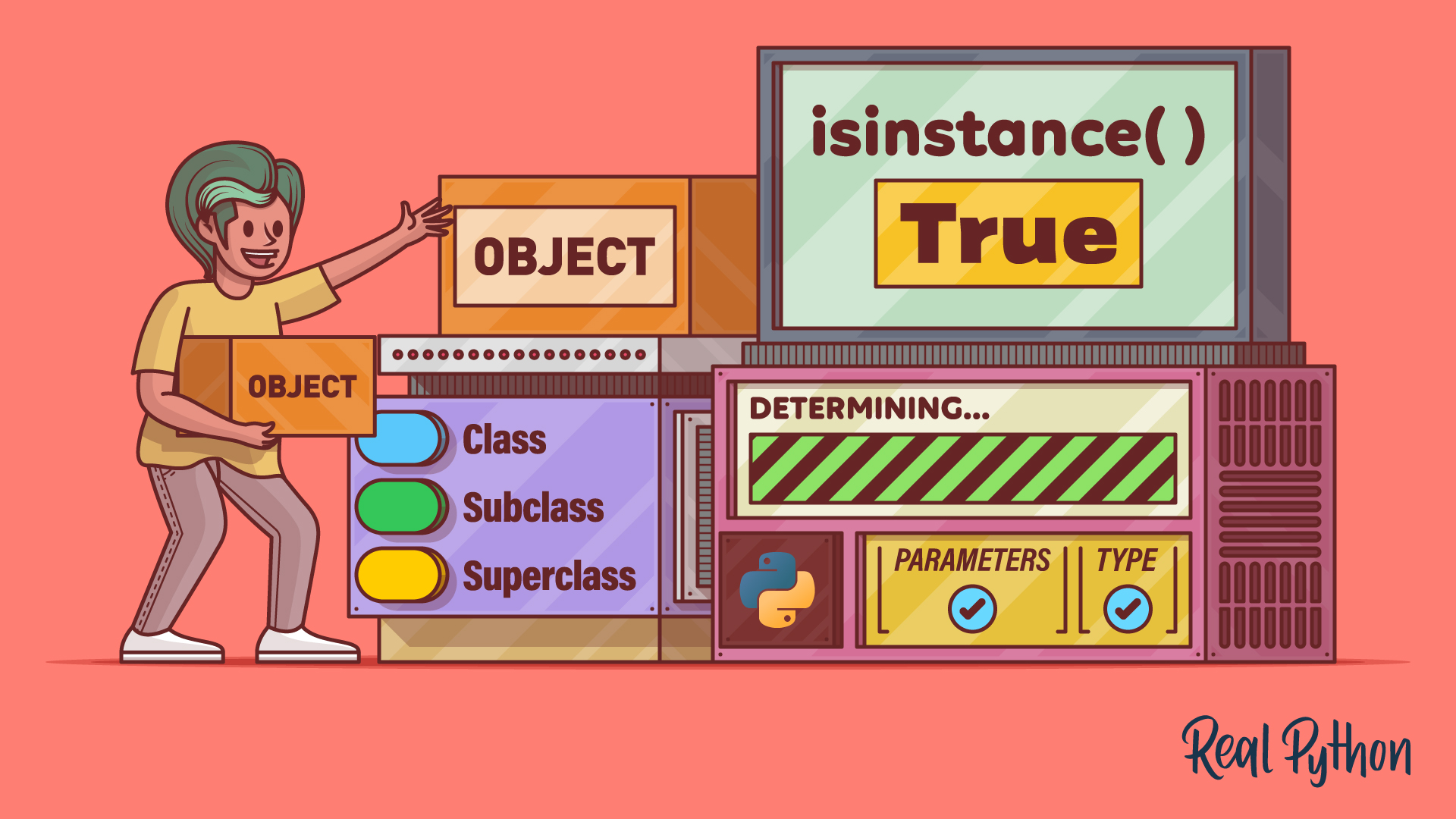 realpython's tweet card. Learn what isinstance() does in Python and how to use this built-in function to check an object's type. Discover its practical uses along with key limitations.