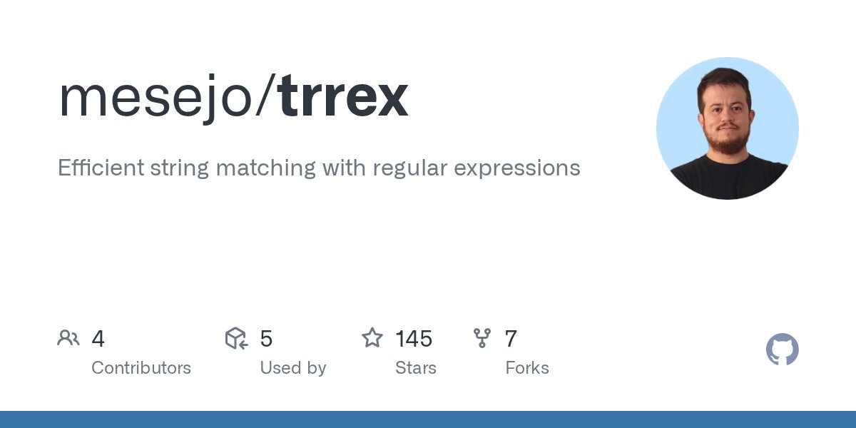 searchsort's tweet card. Efficient string matching with regular expressions - mesejo/trrex