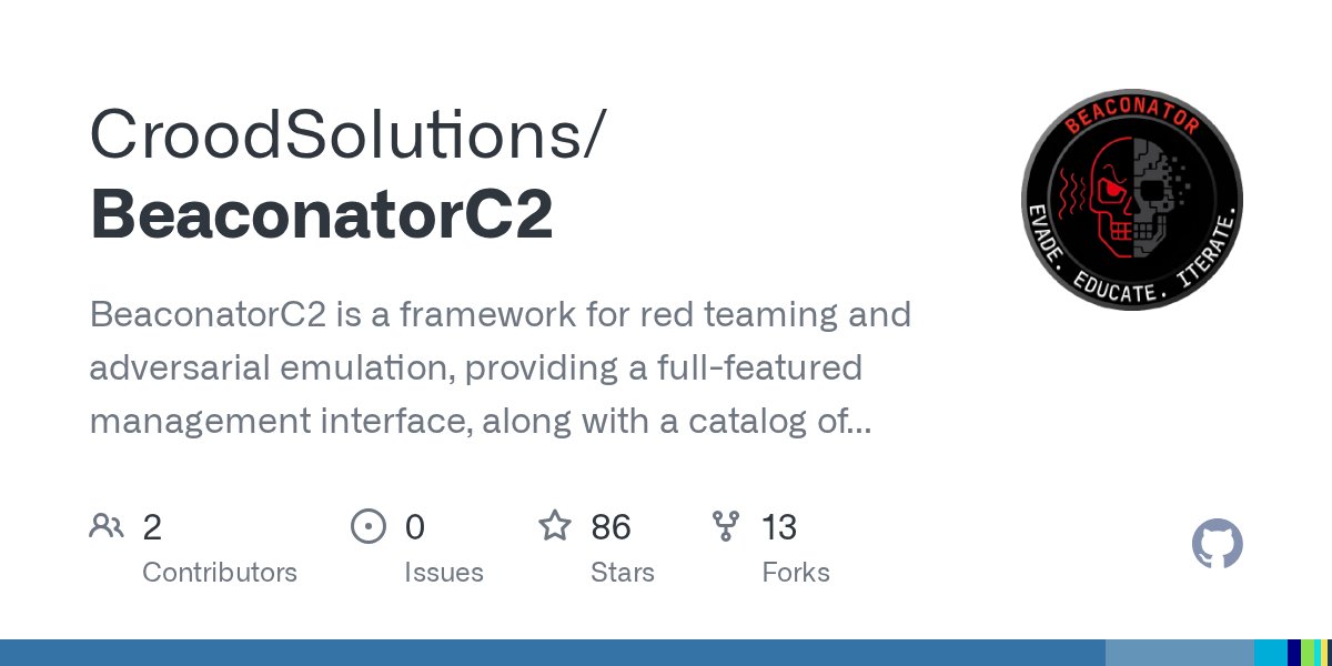 HackGitToolkit's tweet card. BeaconatorC2 is a framework for red teaming and adversarial emulation, providing a full-featured management interface, along with a catalog of beacons and a clear schema to add more beacons over ti...