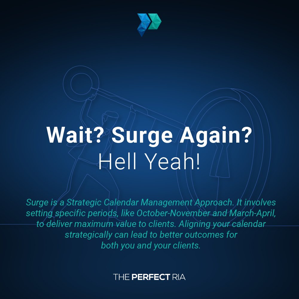 ThePerfectRIA's tweet card. Wait? Surge Again? Hell Yeah! Discover how strategic calendar management can reshape your client relationships.