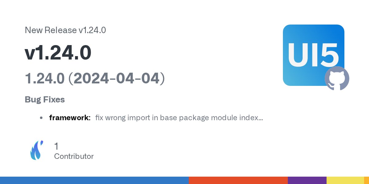 ui5webcomps's tweet card. 1.24.0 (2024-04-04) Bug Fixes framework: fix wrong import in base package module index (#8464) (2dff60f) ui5-avatar: revise active state styles (#8474) (3f9430c), closes #8309 ui5-avatar: correct ...