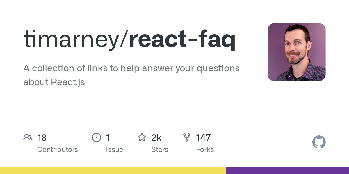 reactjs's tweet card. A collection of links to help answer your questions about React.js - timarney/react-faq